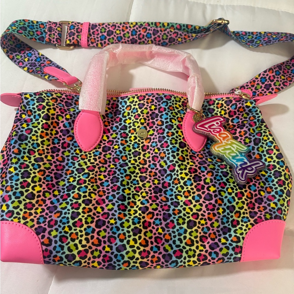 Colorful Rainbow Leopard Satchel with Pink Trim